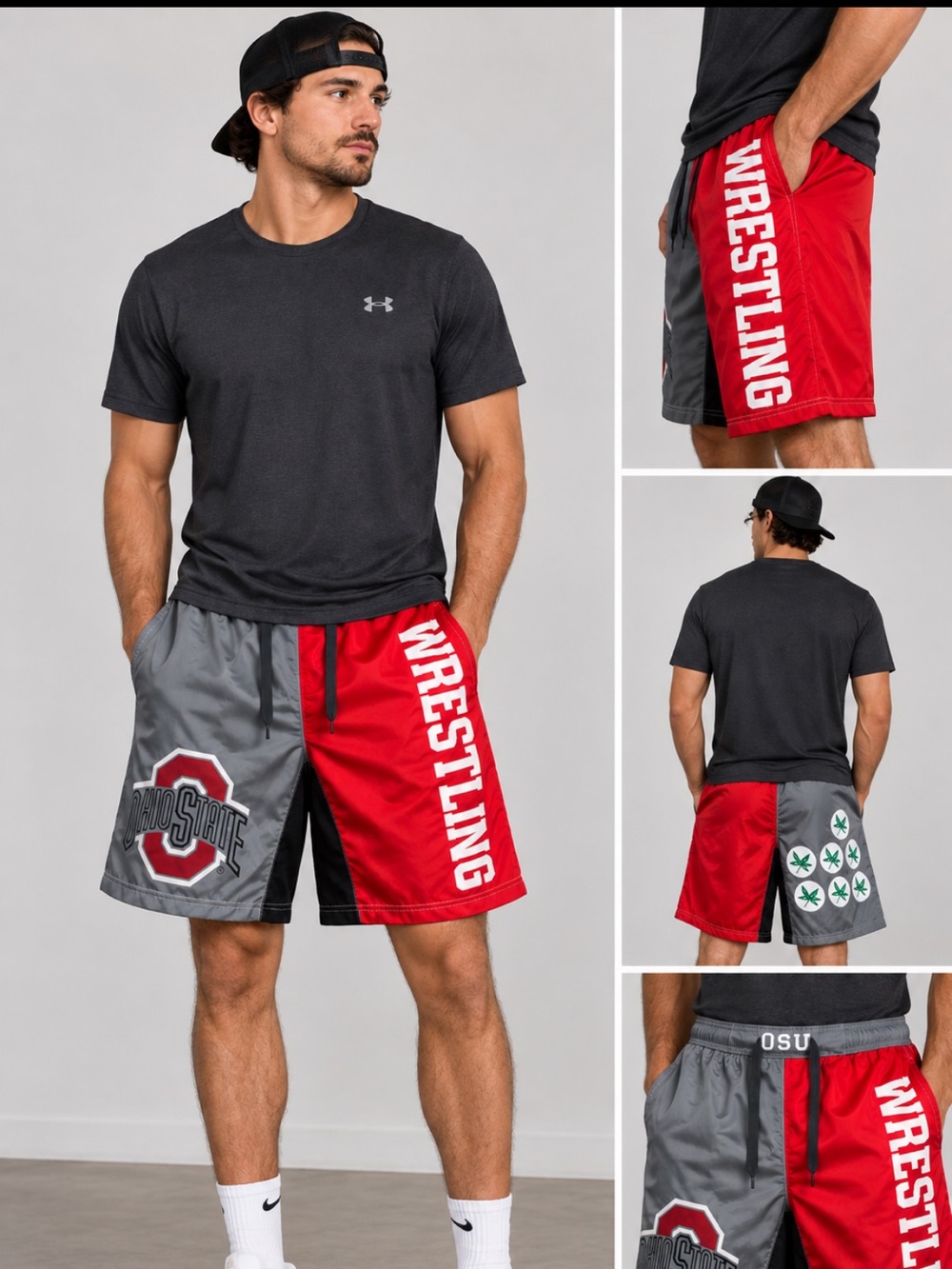 Ohio State Buckeyes OSU Wrestling Shorts Men's Large Red Gray